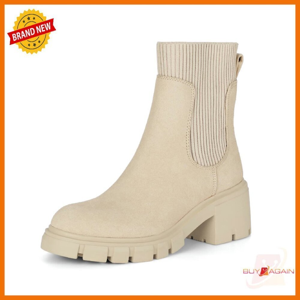 Women's Chelsea Boots Slip On Platform Ankle Booties Lug Sole Chunky Heel